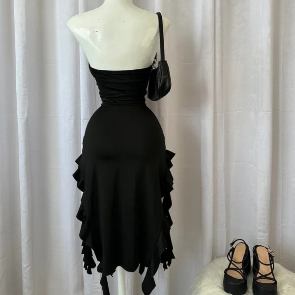 2024 Summer Maxi Women's Dress Vintage Elegant black Fashion Sleeveless Slim Backless Irregular Tassel Party Dresses Street Robe - Image 6