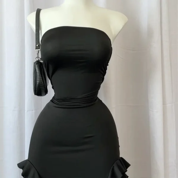 2024 Summer Maxi Women's Dress Vintage Elegant black Fashion Sleeveless Slim Backless Irregular Tassel Party Dresses Street Robe - Image 5