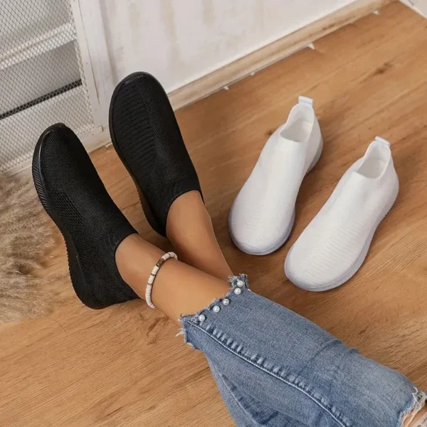 Women's Solid Color Sneakers Breathable Mesh Woven Outdoor Lightweight Low Top Walking Running Sports Socks Shoes - Image 2