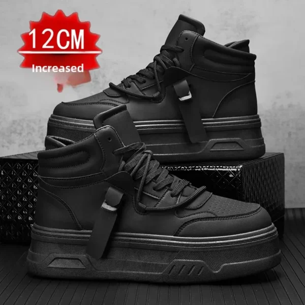 New Autumn/Winter Men's Casual Sneakers 12cm Increased Height 10cm Thick Sole White Shoes High Top Rubber Base Male Footwear - Image 3