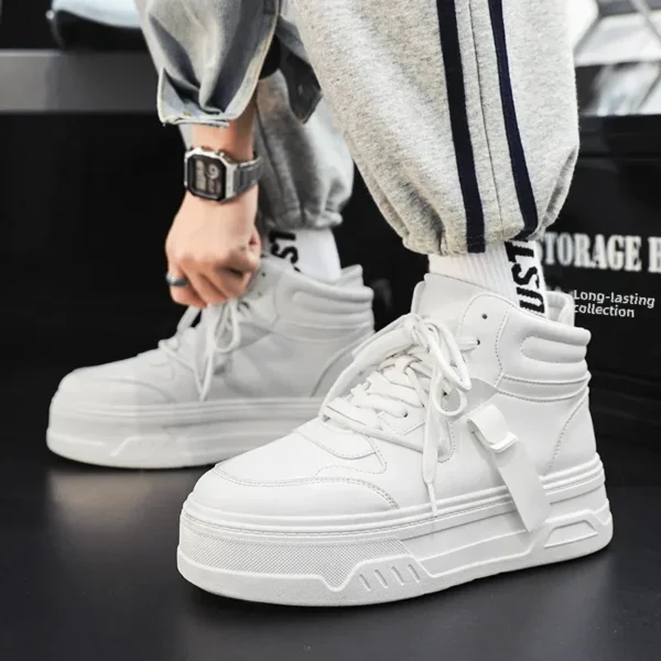 New Autumn/Winter Men's Casual Sneakers 12cm Increased Height 10cm Thick Sole White Shoes High Top Rubber Base Male Footwear - Image 2