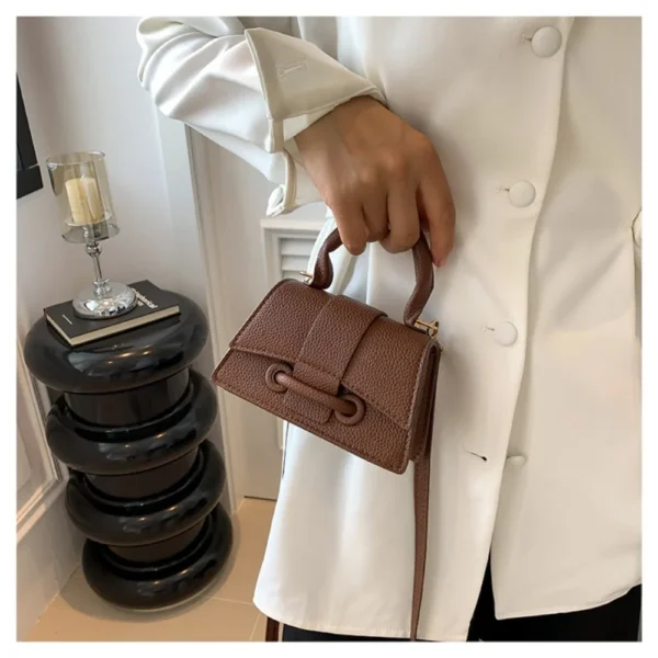 Solid Color PU Leather Bag Fashion PU Hand Carry Small Bag Messenger bag - Image 2