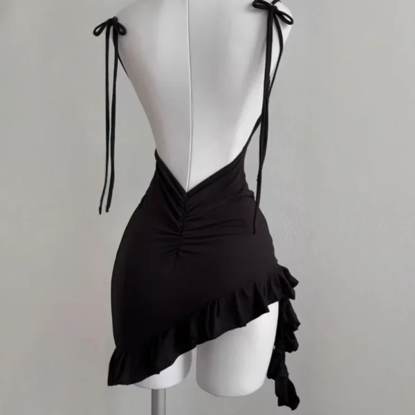 2025 Sexy Sleelveless Backless Mini Dress Women Summer Europe America Lace Up Bodycon Dresses High Street Party Club Black Dress - Image 2