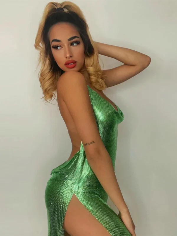 Sexy and Fashionable Women's Elegant Short Dress with Hanging Neck Backless Bottom Chest Sequin Party Girl Dance Dress - Image 6