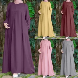 Fashionable Spring Long Muslim Women's Vest Dress Elegant Party Gown Extra Large Size Lantern Sleeve Maxi Dress