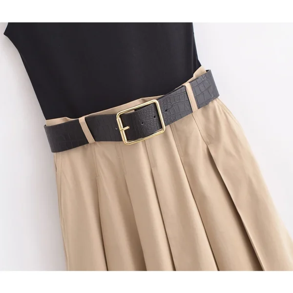 MUJER 2025 Woman Dresses Belt Pleated Midi Dress Women Sleeveless Summer Dress Woman Knitted Party Dresses for Women Sundress - Image 3