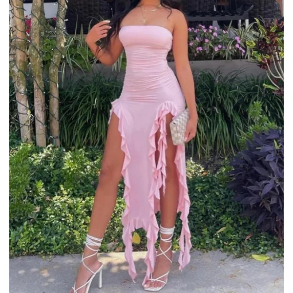 2024 Summer Maxi Women's Dress Vintage Elegant black Fashion Sleeveless Slim Backless Irregular Tassel Party Dresses Street Robe - Image 3