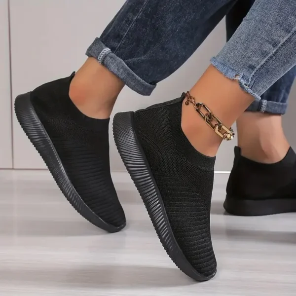 Women's Solid Color Sneakers Breathable Mesh Woven Outdoor Lightweight Low Top Walking Running Sports Socks Shoes - Image 3
