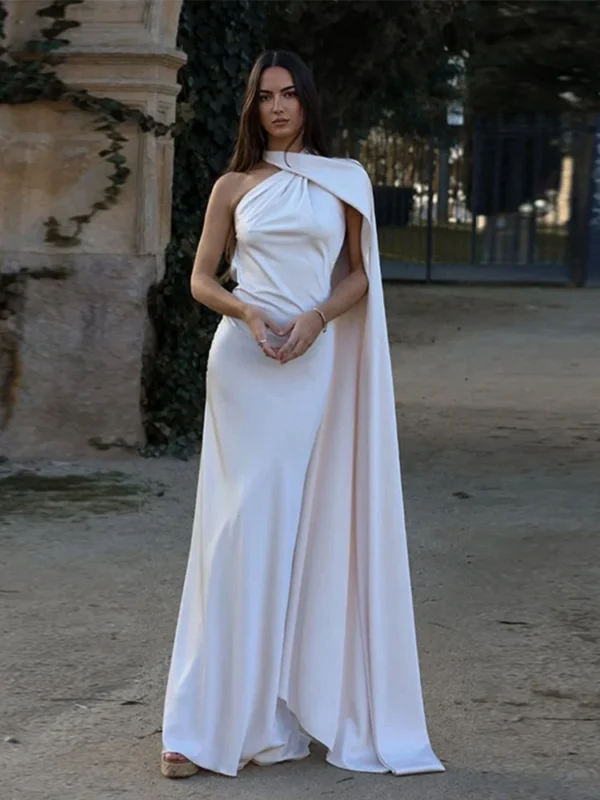 Sexy Satin Ribbon Party Dress Women Elegant Halter Backless Off Shoulder Sleeveless Female Dresses 2024 Summer Solid Robe Gown - Image 6
