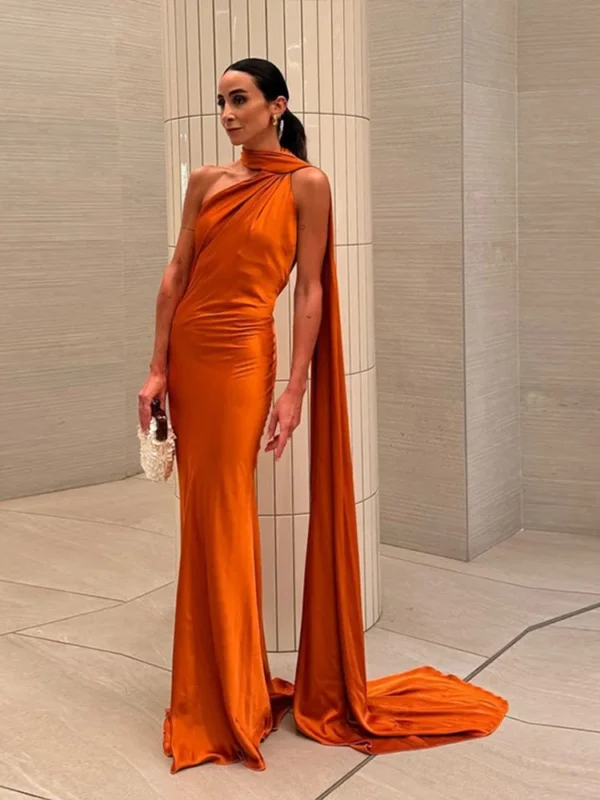 Sexy Satin Ribbon Party Dress Women Elegant Halter Backless Off Shoulder Sleeveless Female Dresses 2024 Summer Solid Robe Gown - Image 5