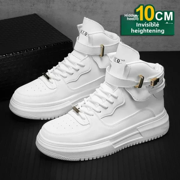 New Autumn/Winter Men's Casual Sneakers 12cm Increased Height 10cm Thick Sole White Shoes High Top Rubber Base Male Footwear - Image 4